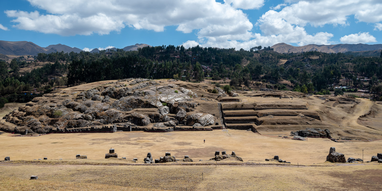 A large sloping hill within the Sacsayhuaman ruins complex