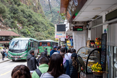 Standing in line for the bus to the top of Machu Picchu