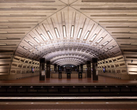 Intersection of tunnels creates a bulbous shape at a DC Metro station.