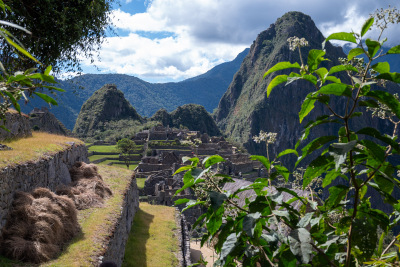 The main ruins at Machu Picchu are first seen just past the guard house.