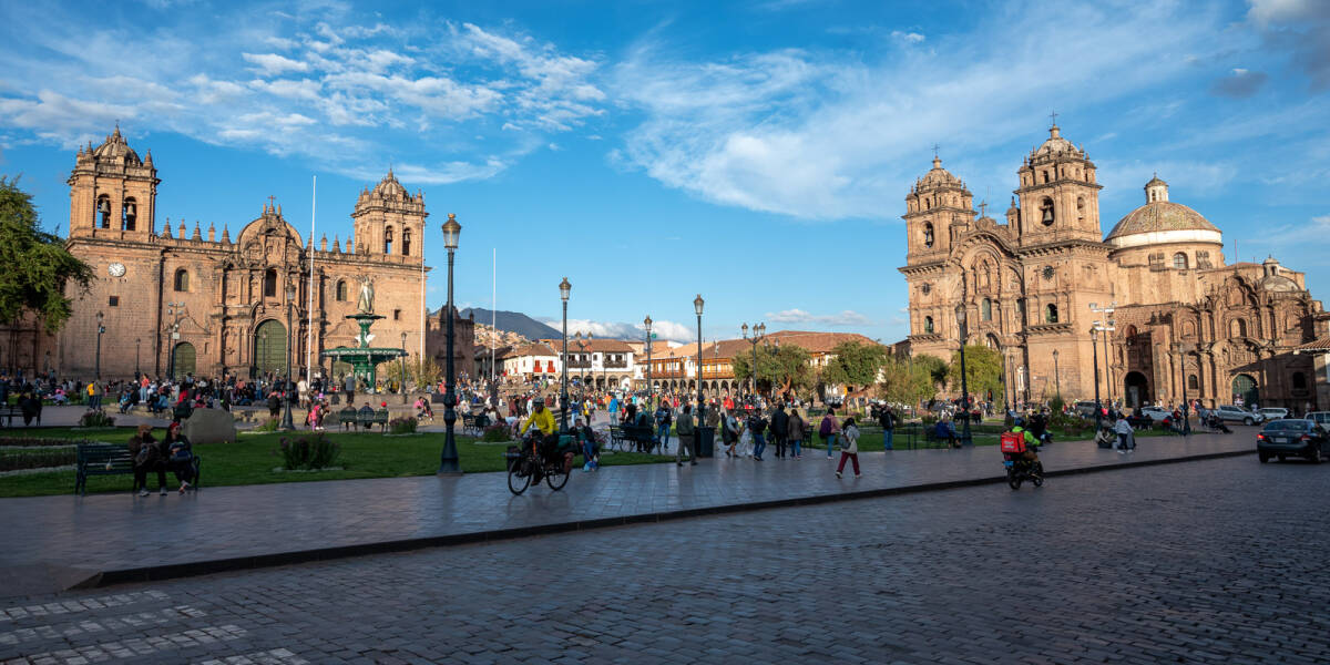 Wide angle view of the two major churches in Plaza de Armas
