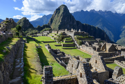 Late afternoon view of the central plaza at Machu Picchu.